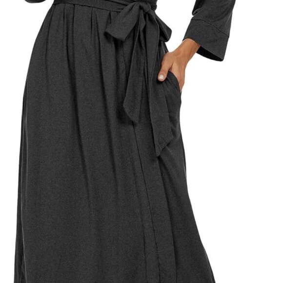 Women Kimono Robes Long Knit Bathrobe Lightweight Soft Knit Sleepwear V-neck Cas - Picture 3 of 5